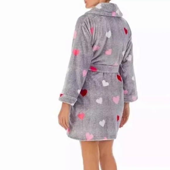 Kate Spade NY Womens XS/S Plush Hearts Gray Soft Short Robe - Picture 4 of 5